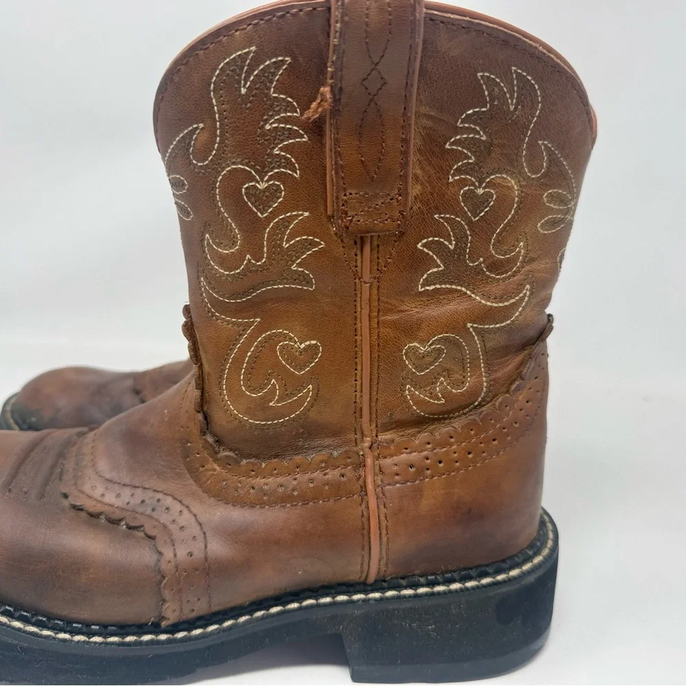 Ariat Fatbaby Saddle Cowboy Boots 7.5B Brown Cowgirl Western Rodeo Pull On - Picture 4 of 11